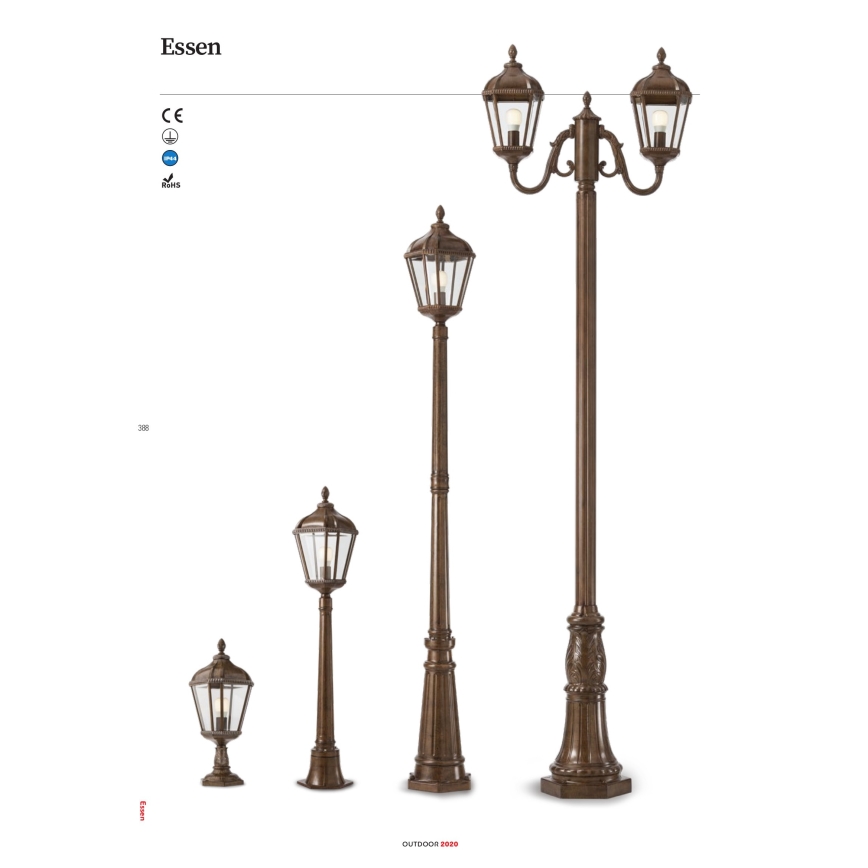 Redo 9662 - Lampione da esterno ESSEN 1xE27/70W/230V 221,5 cm IP44 marrone/patina