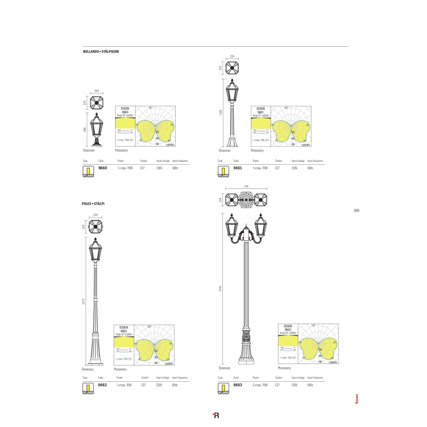 Redo 9662 - Luminaire d'extérieur ESSEN 1xE27/70W/230V 221,5 cm IP44 brun/patiné