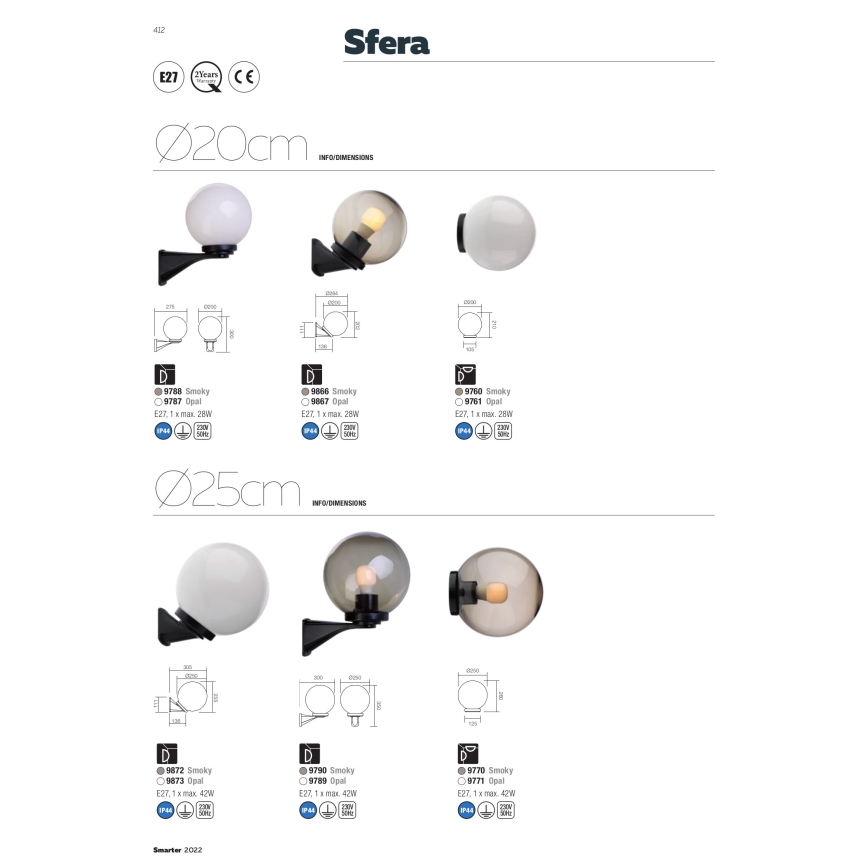 Redo 9761 - Abat-jour de rechange pour luminaire extérieur SFERA d. 20 cm IP44 blanc