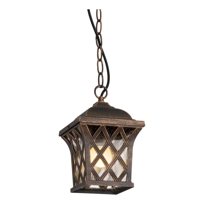 Redo 9952 - Lampadario da esterno a sospensione con catena BREMEN 1xE27/42W/230V IP23 oro/patina