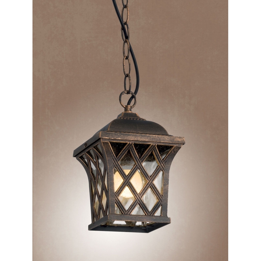 Redo 9952 - Lampadario da esterno a sospensione con catena BREMEN 1xE27/42W/230V IP23 oro/patina