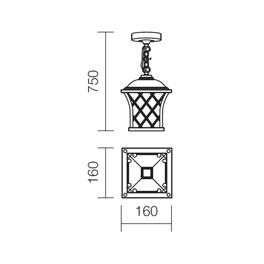 Redo 9952 - Lampadario da esterno a sospensione con catena BREMEN 1xE27/42W/230V IP23 oro/patina