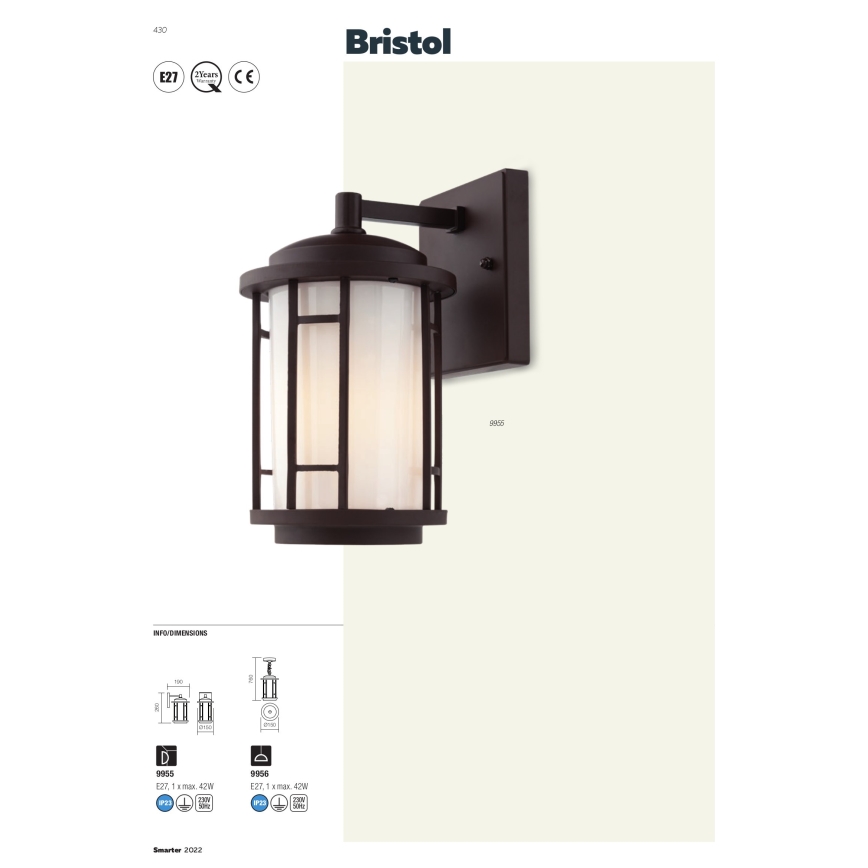 Redo 9956 - Lampadario da esterno a catena BRISTOL 1xE27/42W/230V IP23