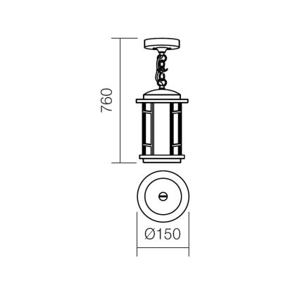 Redo 9956 - Suspension extérieure sur chaîne BRISTOL 1xE27/42W/230V IP23