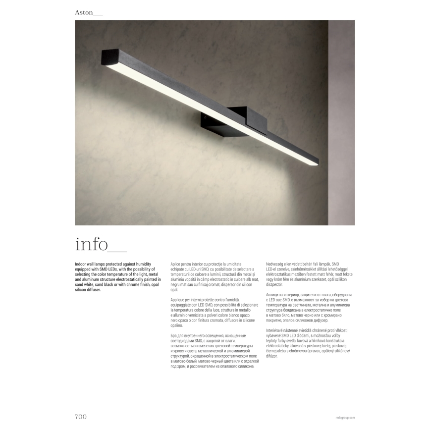 Redo01-3269 - LED-Spiegelbeleuchtung für Badezimmer ASTON LED/12W/230V 60 cm CRI 90 IP44 glänzendes Chrom