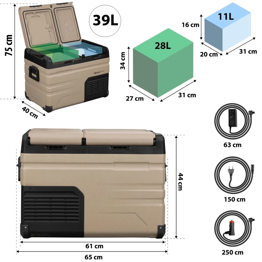 Réfrigérateur portable de voiture avec écran LCD 39 l 230V/12V/24V marron