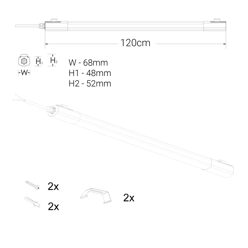 Réglette de cuisine LED/60W/230V 6000K 120 cm IP65 noir