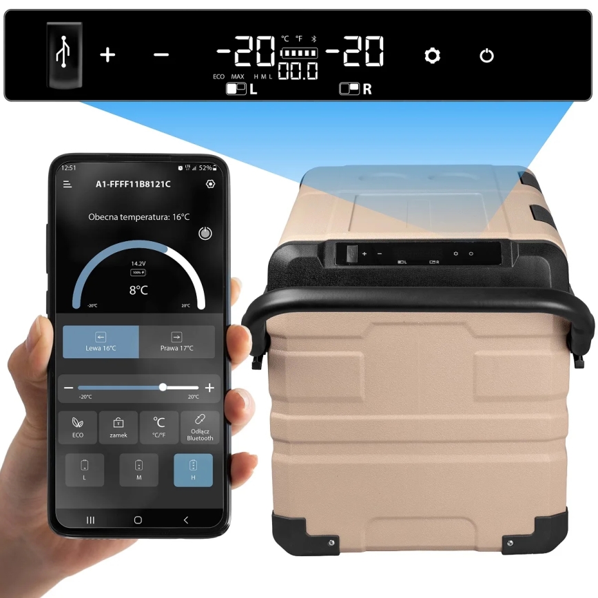 Reise-Kühlbox mit LCD-Anzeige 39 l 230V/12V/24V braun