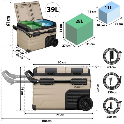 Reise-Kühlbox mit LCD-Anzeige 39 l 230V/12V/24V braun