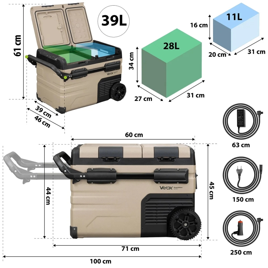 Reise-Kühlbox mit LCD-Anzeige 39 l 230V/12V/24V braun