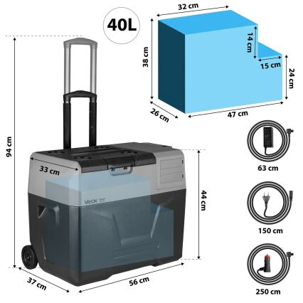 Reise-Kühlbox mit LCD-Anzeige 40 l 230V/12V/24V schwarz