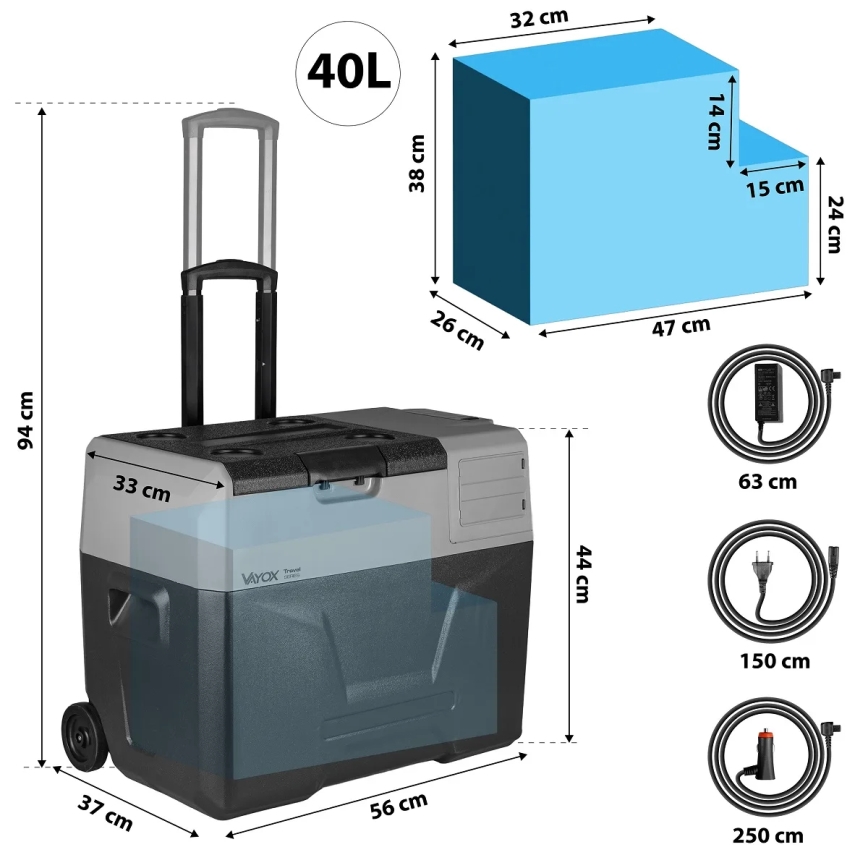 Reise-Kühlbox mit LCD-Anzeige 40 l 230V/12V/24V schwarz