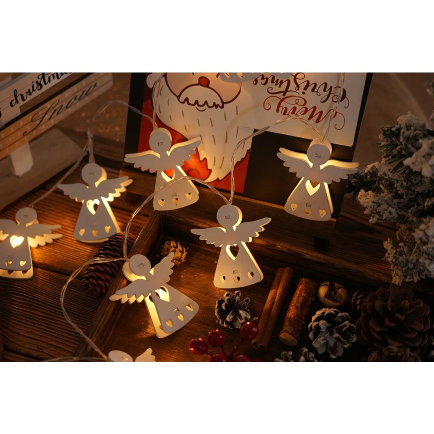 Catena natalizia LED 10xLED/2xAA/bianco caldo 2m angioletti