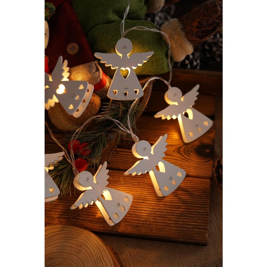 Catena natalizia LED 10xLED/2xAA/bianco caldo 2m angioletti
