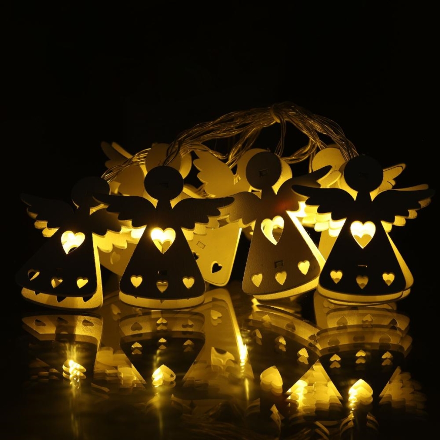 Guirlande de Noël 10xLED/2xAA/blanc chaud 2m anges
