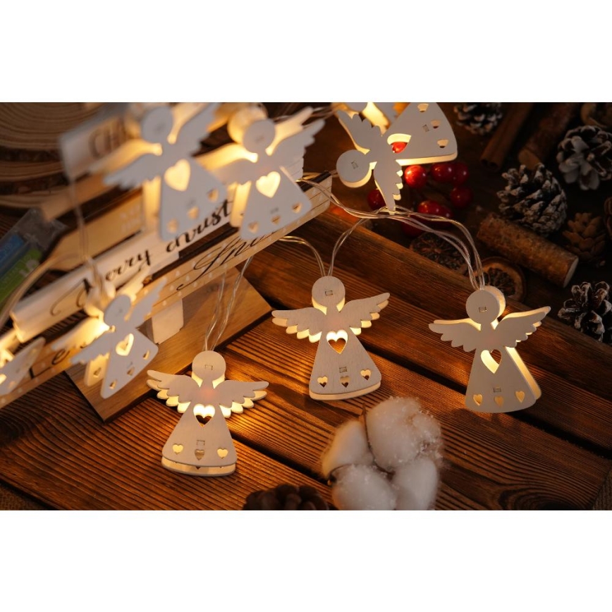 Guirlande de Noël 10xLED/2xAA/blanc chaud 2m anges