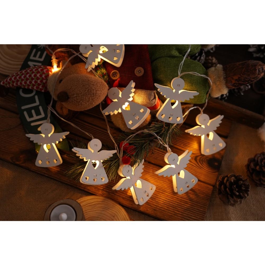 Guirlande de Noël 10xLED/2xAA/blanc chaud 2m anges