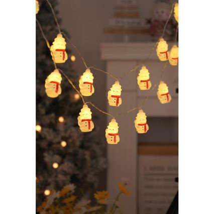 Guirlande de Noël 20xLED/3xAA/blanc chaud 3,3m bonhommes de neige