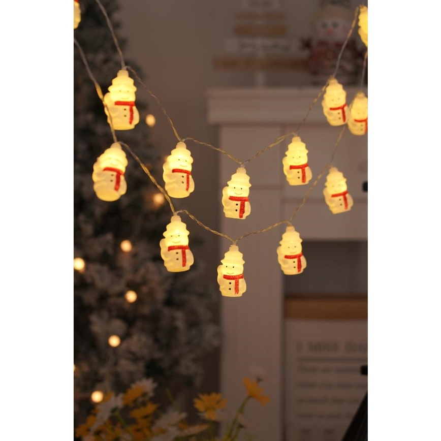 Guirlande de Noël 20xLED/3xAA/blanc chaud 3,3m bonhommes de neige