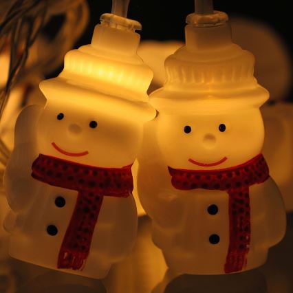 Guirlande de Noël 20xLED/3xAA/blanc chaud 3,3m bonhommes de neige