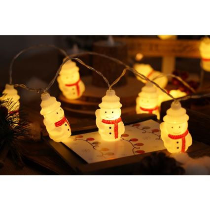 Guirlande de Noël 20xLED/3xAA/blanc chaud 3,3m bonhommes de neige