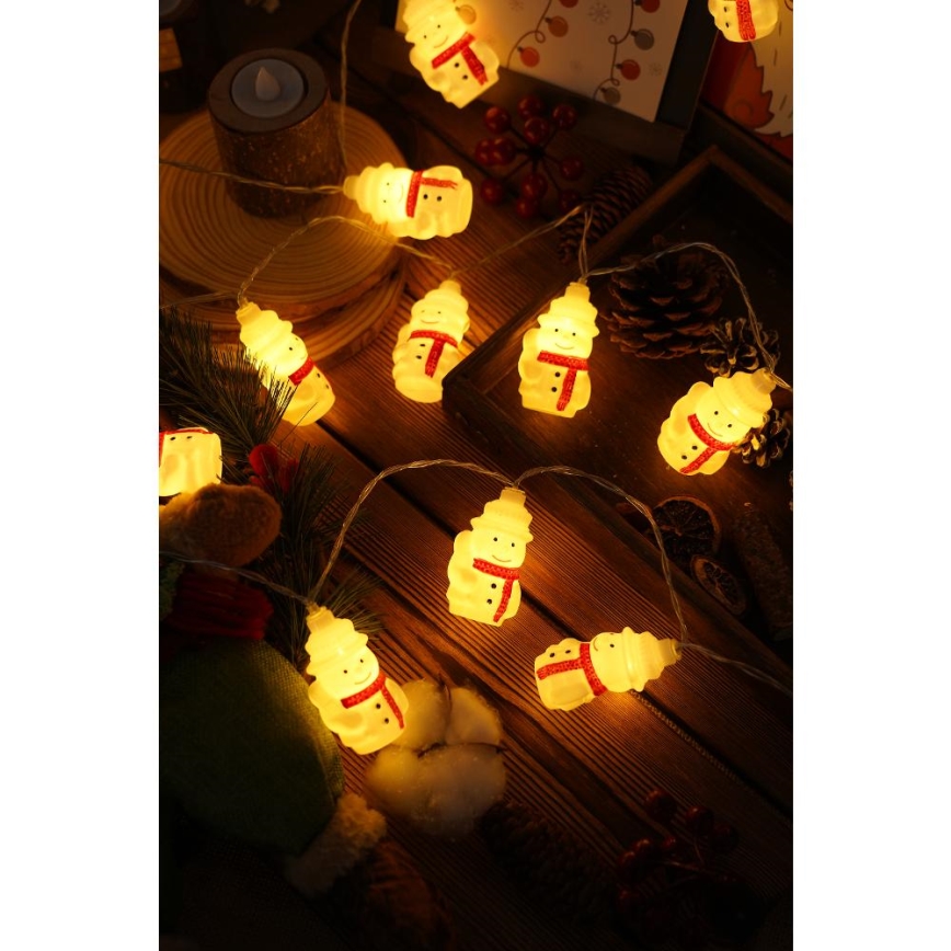 Guirlande de Noël 20xLED/3xAA/blanc chaud 3,3m bonhommes de neige