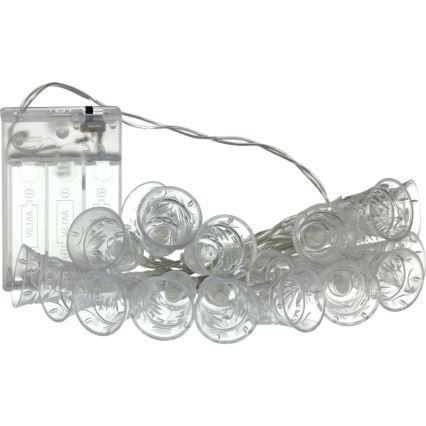 Guirlande LED 20 LED, alimentation 3x piles AA, blanc chaud, 2,2 m, petites clochettes décoratives