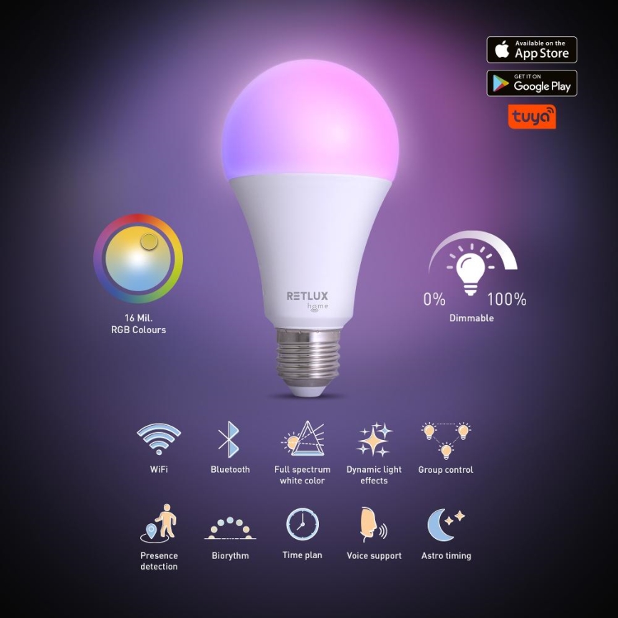 Lampadina LED RGBW dimmerabile A70 E27/14W/230V 2700-6500K Wi-Fi Tuya