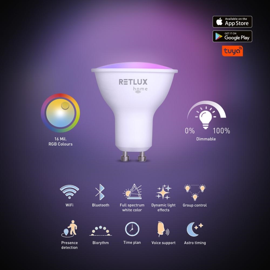 Lampadina LED RGBW dimmerabile MR16 GU10/4,5W/230V 2700-6500K Wi-Fi Tuya