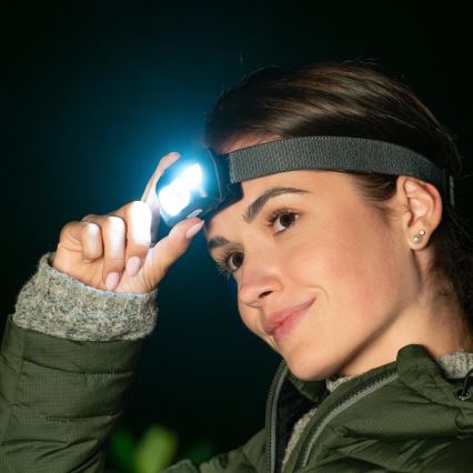 Lampe frontale rechargeable LED/3W/1200 mAh IP44 noire