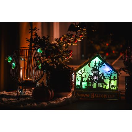 LED-Dekoration HALLOWEEN LED/2xAA/mehrfarbig Spukhaus