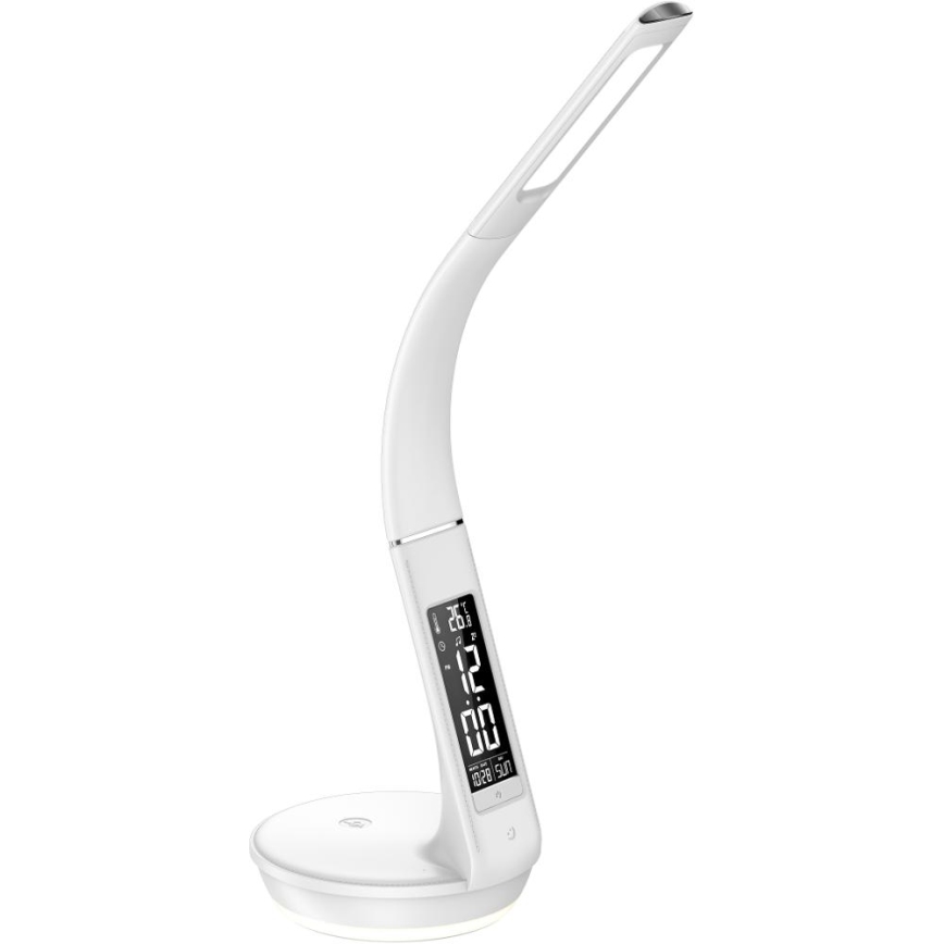 LED dimmbare Tischlampe mit kabelloser Qi 5W Ladestation und Display LED/6W/230V/1xCR2032 3000/4000/6000K Weiß