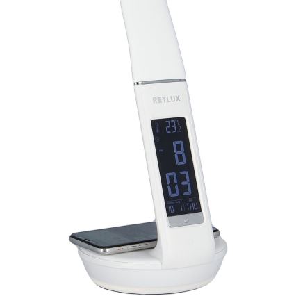 LED dimmbare Tischlampe mit kabelloser Qi 5W Ladestation und Display LED/6W/230V/1xCR2032 3000/4000/6000K Weiß