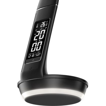 LED dimmbare Tischlampe mit kabelloser Qi-Ladestation 5W und Display LED/6W/230V/1xCR2032 3000/4000/6000K schwarz