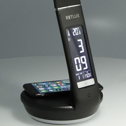 LED dimmbare Tischlampe mit kabelloser Qi-Ladestation 5W und Display LED/6W/230V/1xCR2032 3000/4000/6000K schwarz