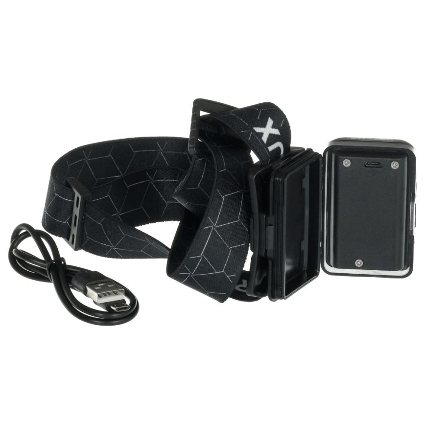 Lampe frontale rechargeable LED 3 W, 1200 mAh, IP67 — noire