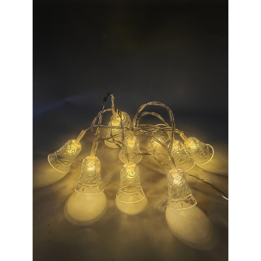 LED-Lichterkette mit 20 LEDs, batteriebetrieben (3× AA), warmweiß, 2,2 m, Glöckchen