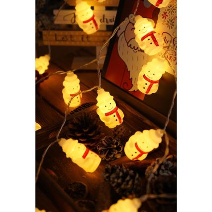 LED-Lichterkette 20xLED/3xAA/warmweiß 3,3m Schneemänner