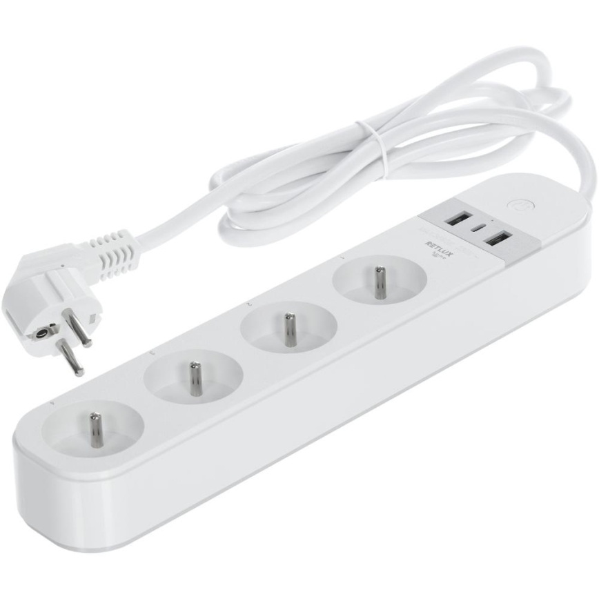Smart estensione cavo con interruttore 4Z Tipo E + 2x USB-A + 1x USB-C 1,5m Wi-Fi Tuya bianco