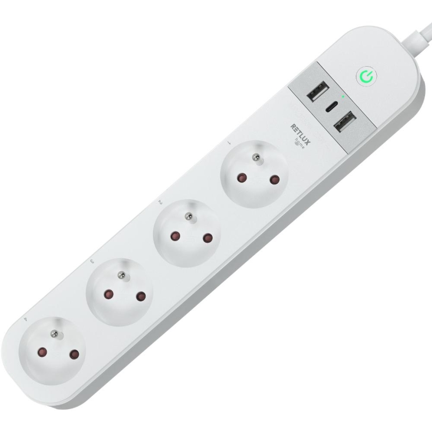 Smart estensione cavo con interruttore 4Z Tipo E + 2x USB-A + 1x USB-C 1,5m Wi-Fi Tuya bianco