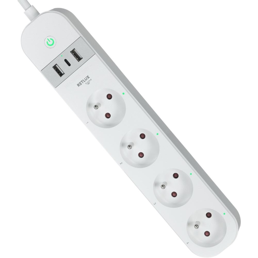 Smart estensione cavo con interruttore 4Z Tipo E + 2x USB-A + 1x USB-C 1,5m Wi-Fi Tuya bianco