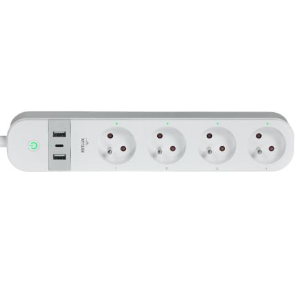 Smart estensione cavo con interruttore 4Z Tipo E + 2x USB-A + 1x USB-C 1,5m Wi-Fi Tuya bianco