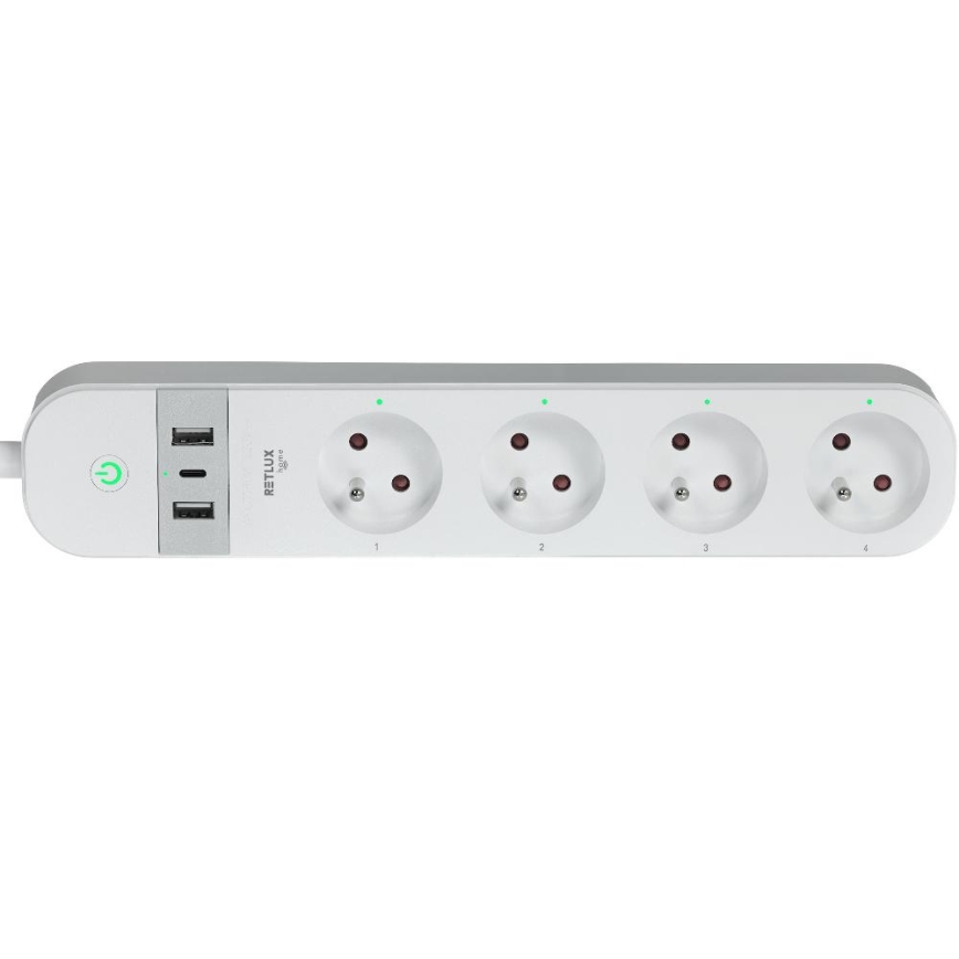 Smart estensione cavo con interruttore 4Z Tipo E + 2x USB-A + 1x USB-C 1,5m Wi-Fi Tuya bianco