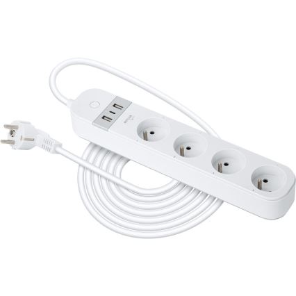 Smart estensione cavo con interruttore 4Z Tipo E + 2x USB-A + 1x USB-C 1,5m Wi-Fi Tuya bianco