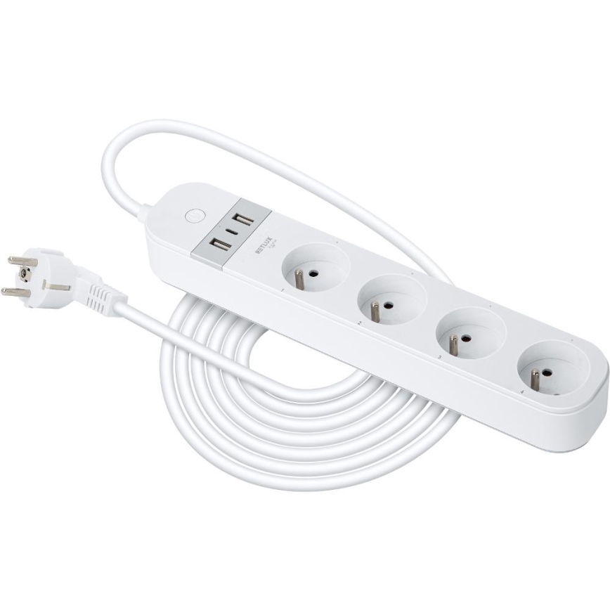 Smart estensione cavo con interruttore 4Z Tipo E + 2x USB-A + 1x USB-C 1,5m Wi-Fi Tuya bianco