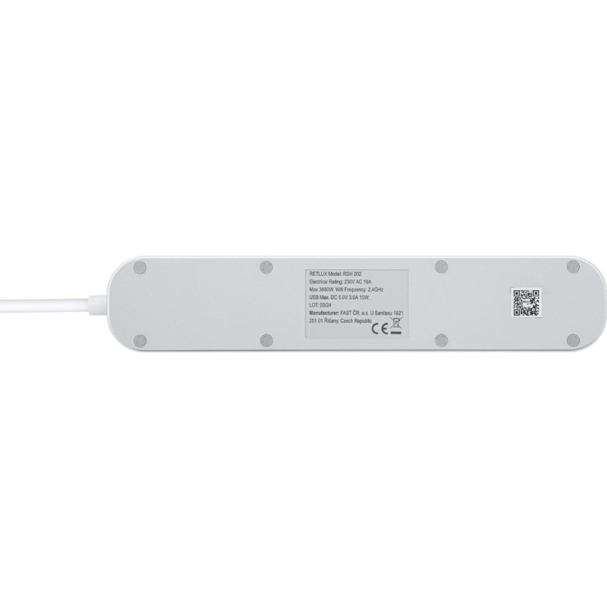 Smart estensione cavo con interruttore 4Z Tipo E + 2x USB-A + 1x USB-C 1,5m Wi-Fi Tuya bianco