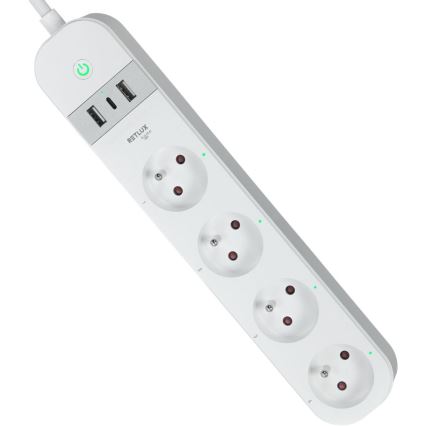 Smart-Verlängerungskabel mit Schalter 4Z Typ E + 2x USB-A + 1x USB-C 1,5m Wi-Fi Tuya weiß