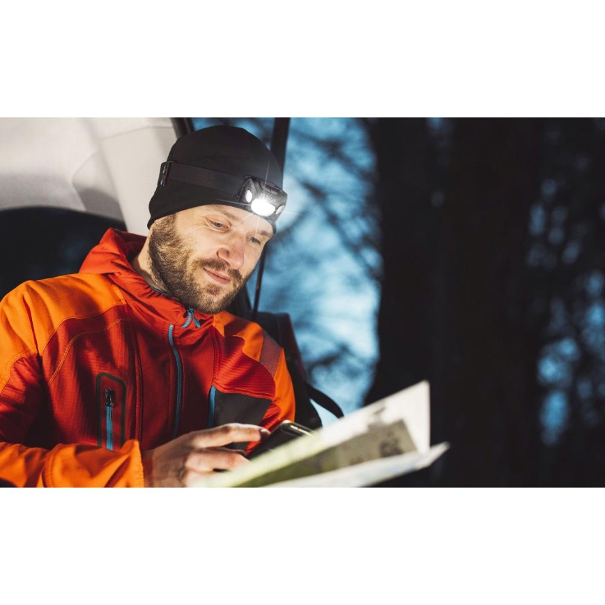 Lampada frontale ricaricabile a LED/3W/1200 mAh IP44 nera