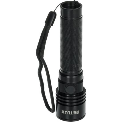 Torcia ricaricabile in alluminio con LED, 3W, 2000 mAh, IPX4 — nera