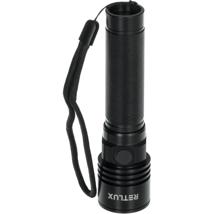 Torcia ricaricabile in alluminio con LED, 3W, 2000 mAh, IPX4 — nera